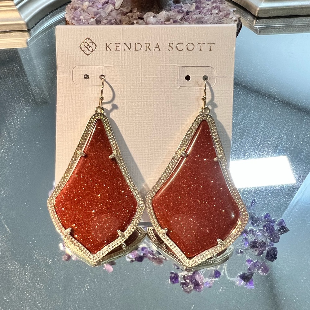 NWT Kendra Scott RARE & Retired Alexandra Earrings Goldstone & Yellow Gold GORG!